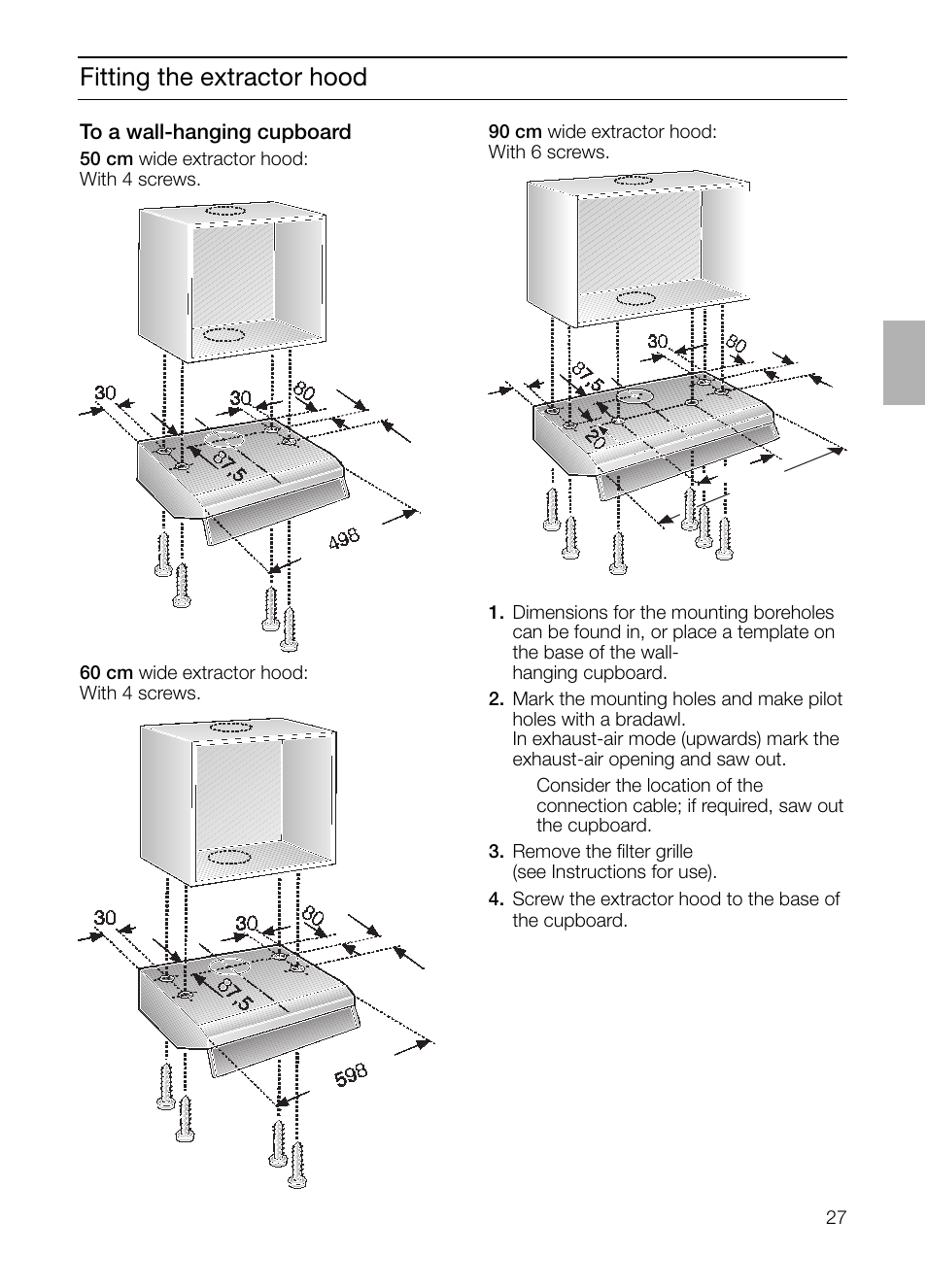 Fitting the extractor hood | Neff D1654W0 User Manual | Page 27 / 84