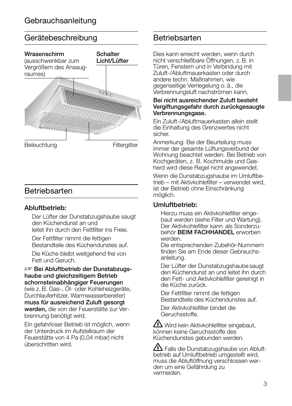 Gerätebeschreibung betriebsarten betriebsarten, Gebrauchsanleitung | Neff D1654W0 User Manual | Page 3 / 84