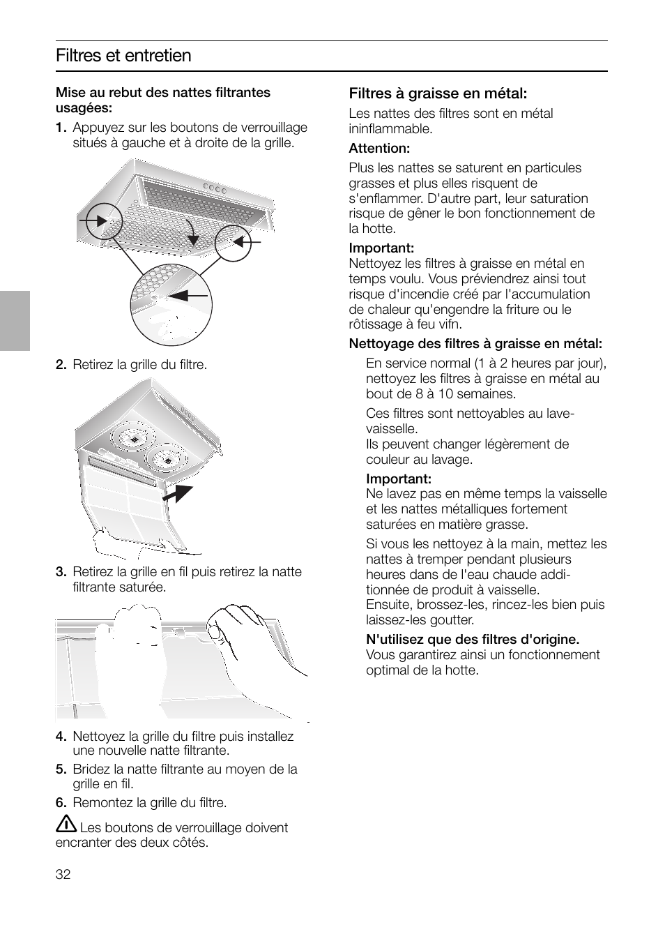 Filtres et entretien | Neff D1654W0 User Manual | Page 32 / 84