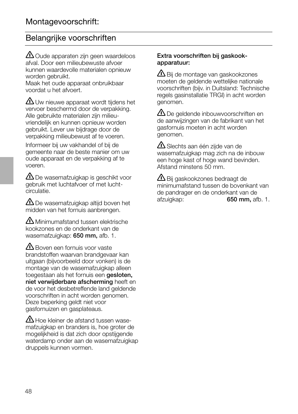 Belangrijke voorschriften montagevoorschrift | Neff D1654W0 User Manual | Page 48 / 84