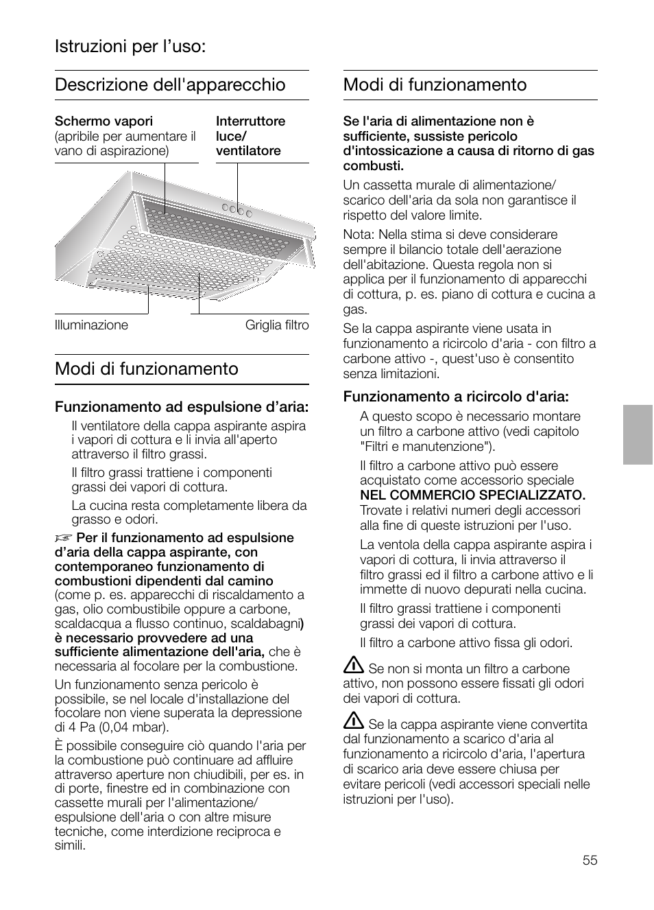 Modi di funzionamento | Neff D1654W0 User Manual | Page 55 / 84