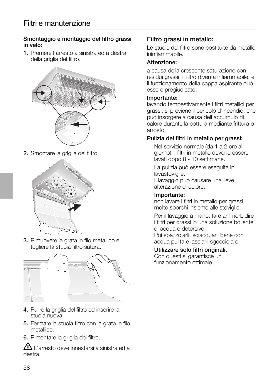 Filtri e manutenzione | Neff D1654W0 User Manual | Page 58 / 84