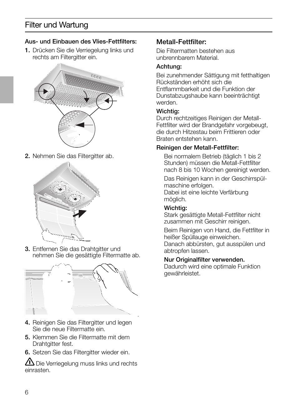 Filter und wartung | Neff D1654W0 User Manual | Page 6 / 84