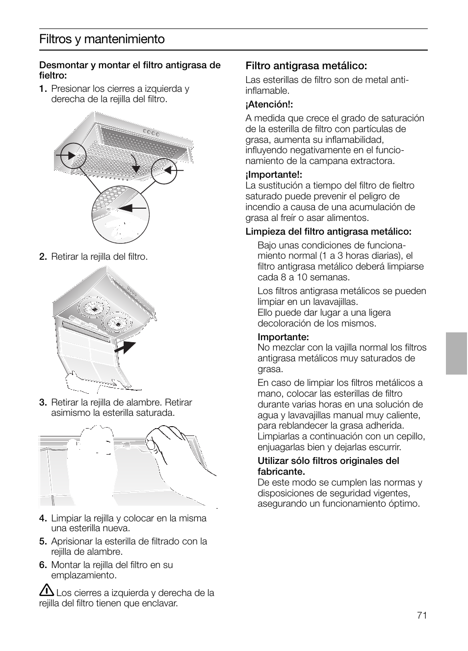 Filtros y mantenimiento | Neff D1654W0 User Manual | Page 71 / 84