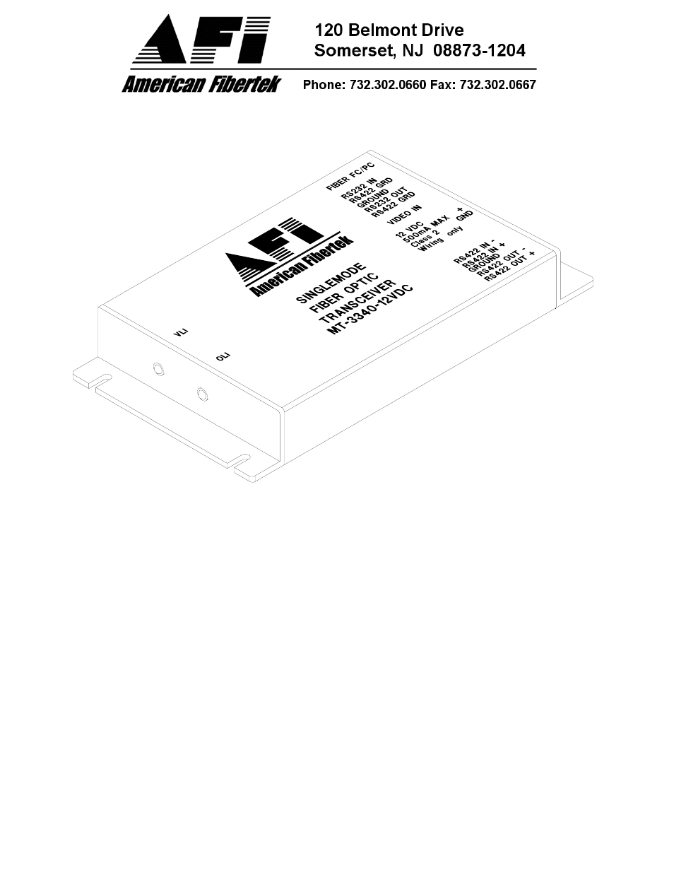 American Fibertek MT-3340-12VDC User Manual | 4 pages