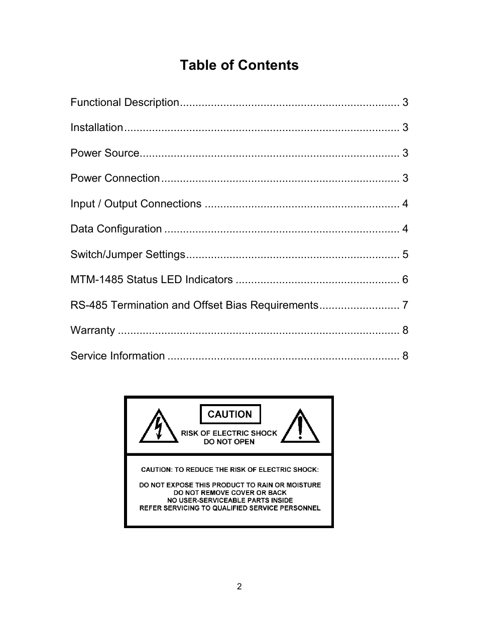 American Fibertek MTM-1485 User Manual | Page 2 / 8