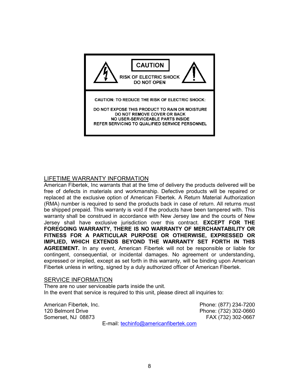 American Fibertek RRM-1485 User Manual | Page 8 / 8