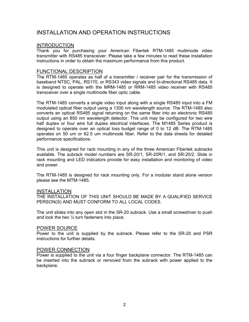 American Fibertek RTM-1485 User Manual | Page 2 / 8
