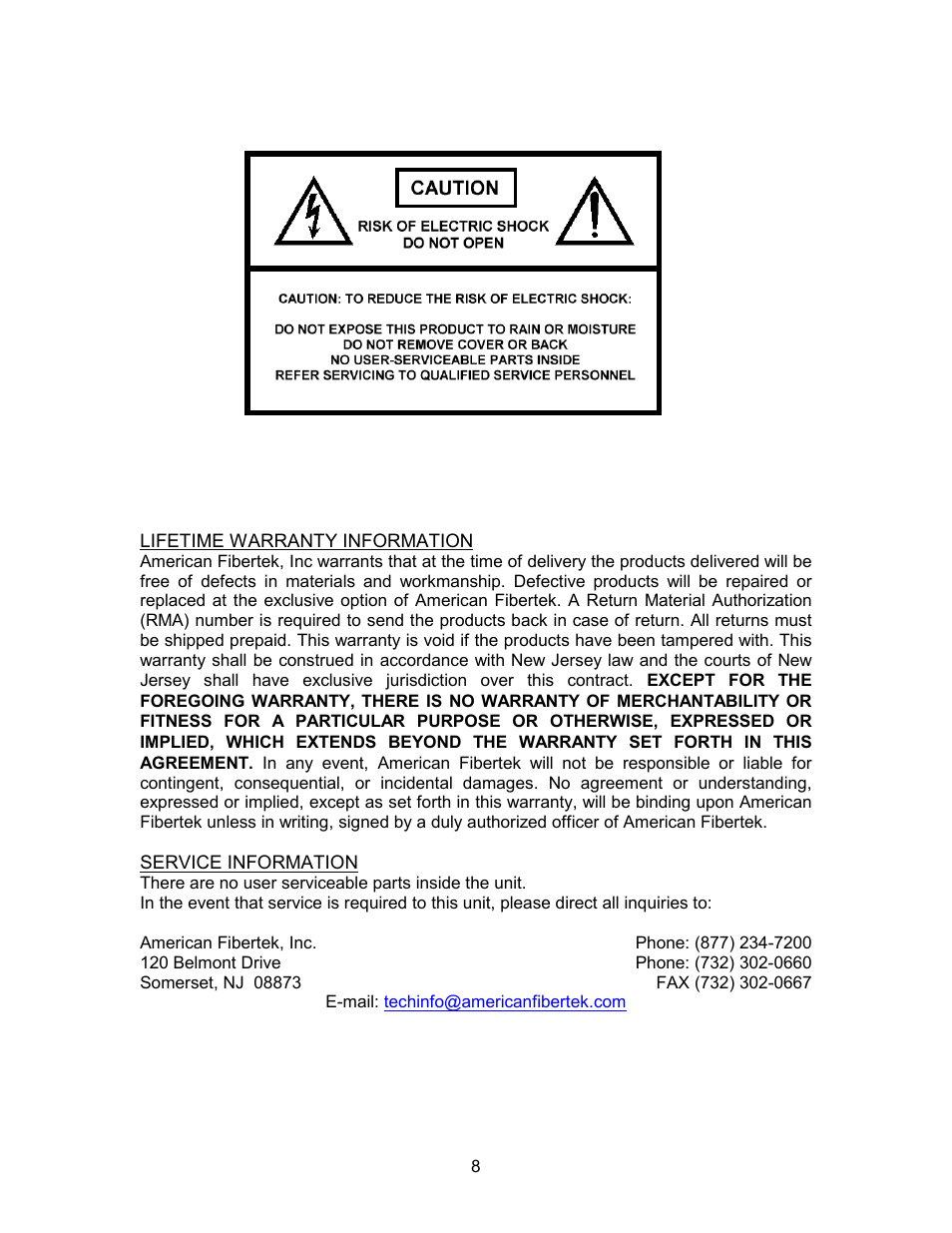 American Fibertek RTM-1485 User Manual | Page 8 / 8