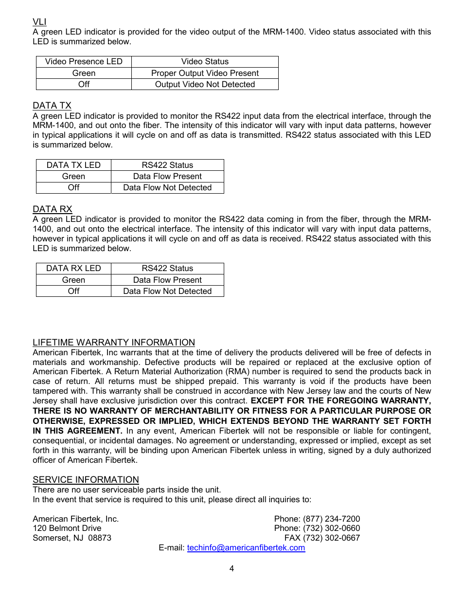 American Fibertek MRM-1400 User Manual | Page 4 / 4