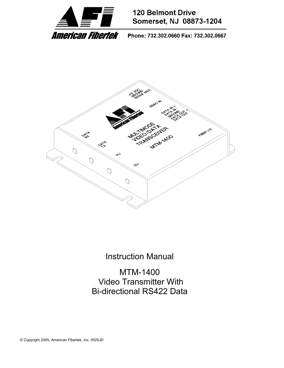 American Fibertek MTM-1400 User Manual | 4 pages