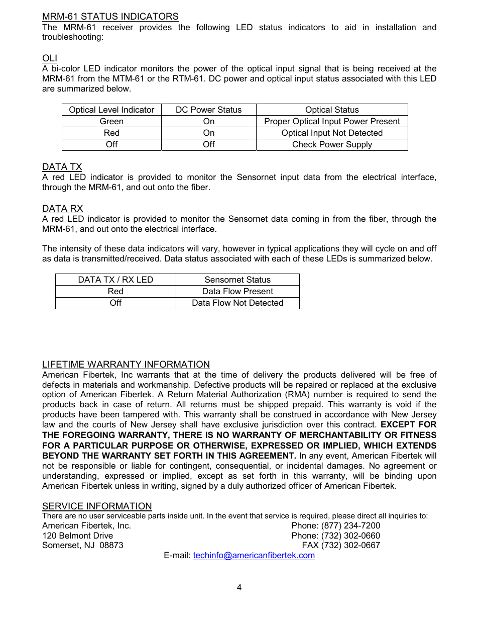 American Fibertek MRM-61 User Manual | Page 4 / 4