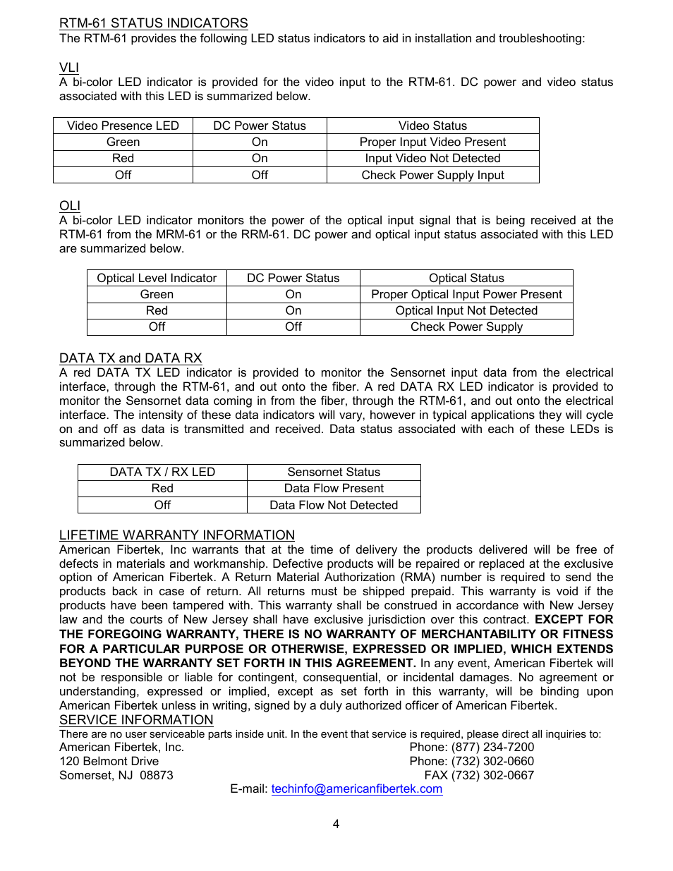 American Fibertek RTM-61 User Manual | Page 4 / 4
