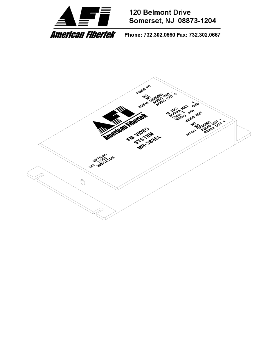 American Fibertek MR-388SL User Manual | 4 pages