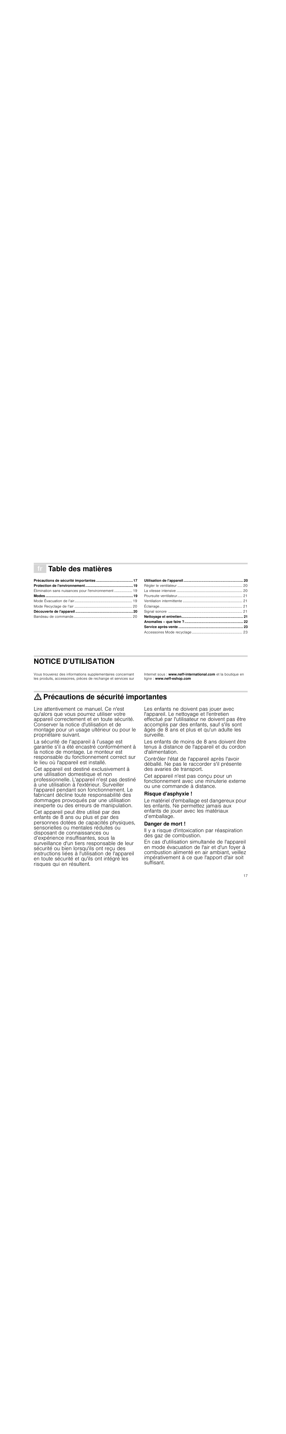 Neff D99L20N0 User Manual | Page 17 / 88