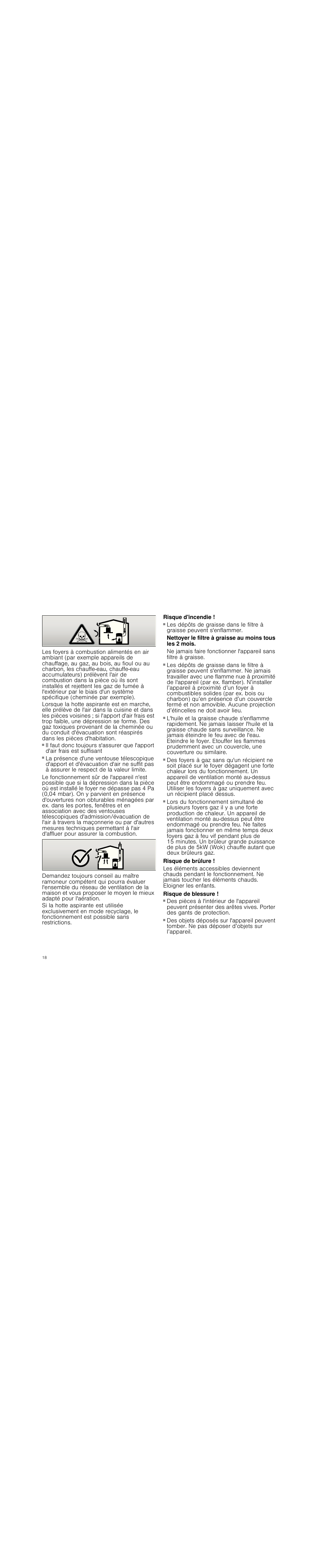 Risque d'incendie, Risque de brûlure, Risque de blessure | Neff D99L20N0 User Manual | Page 18 / 88
