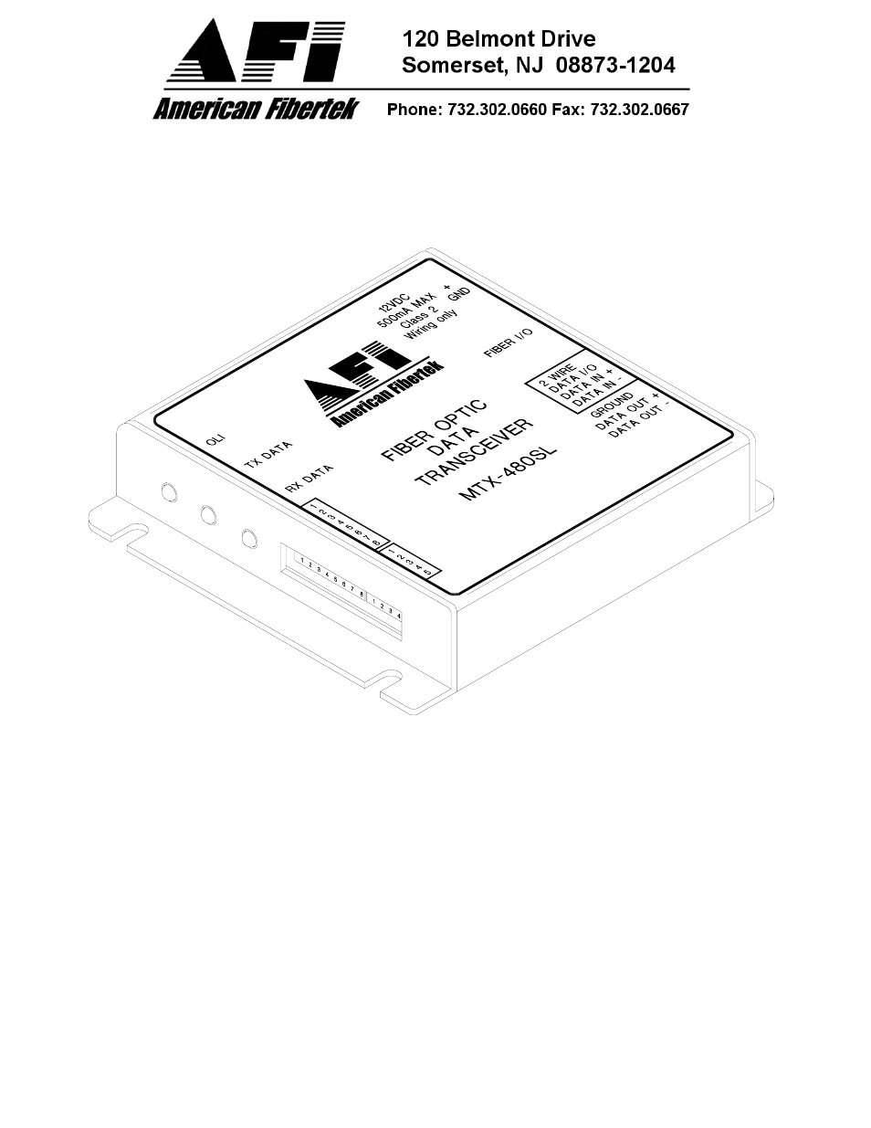 American Fibertek MTX-480SL User Manual | 8 pages