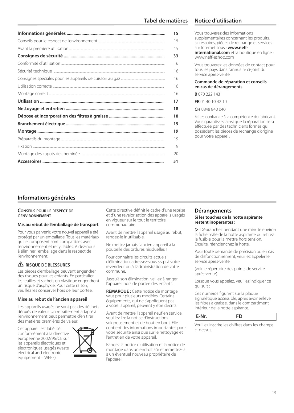 Neff D99L11N0 User Manual | Page 15 / 52