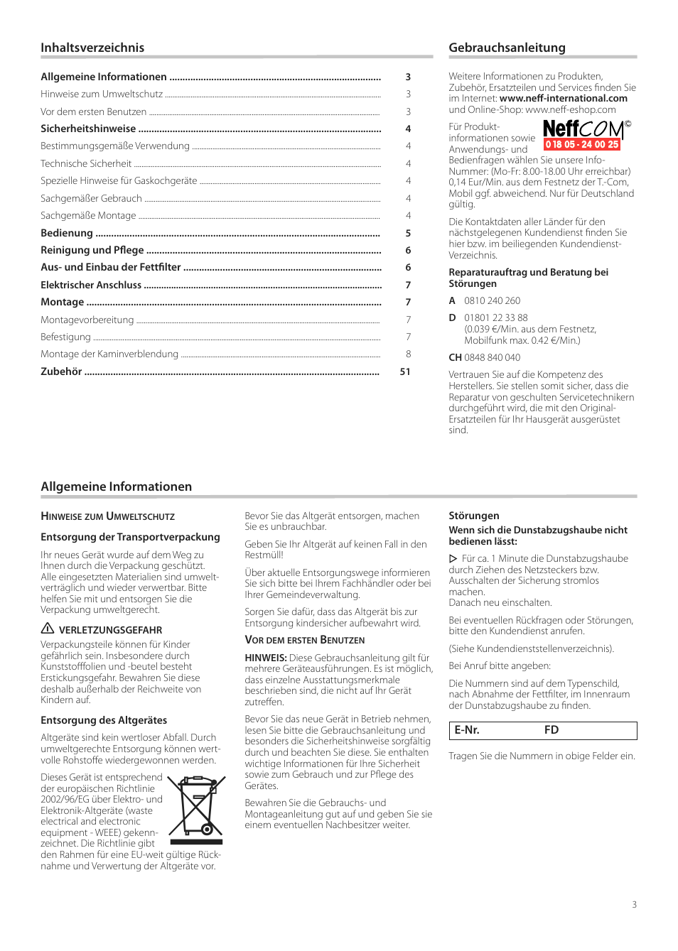 Neff D99L11N0 User Manual | Page 3 / 52