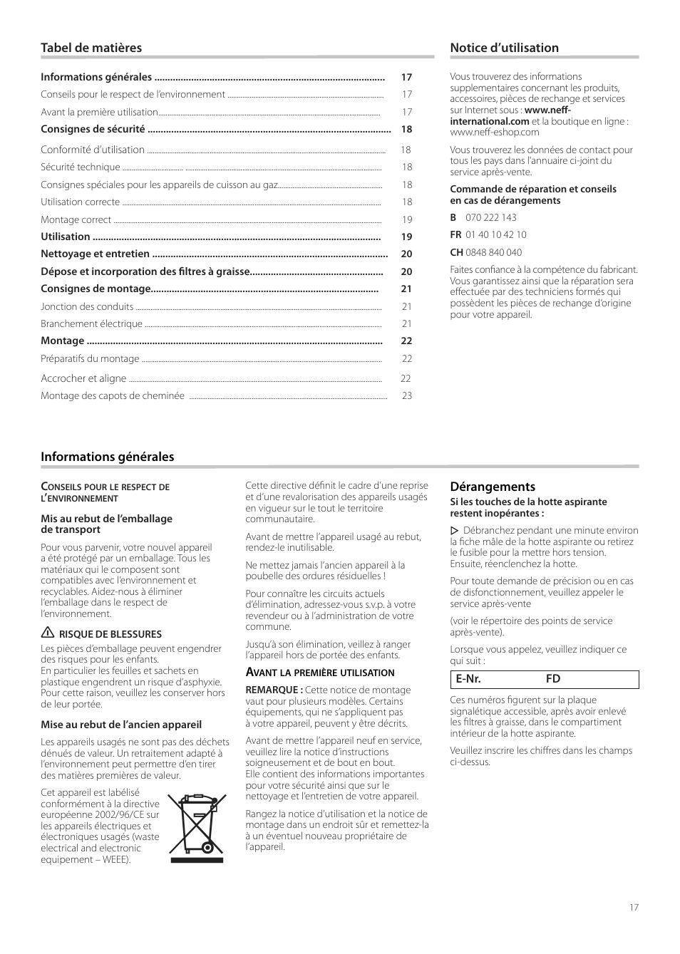 Neff D99L10N0 User Manual | Page 17 / 52