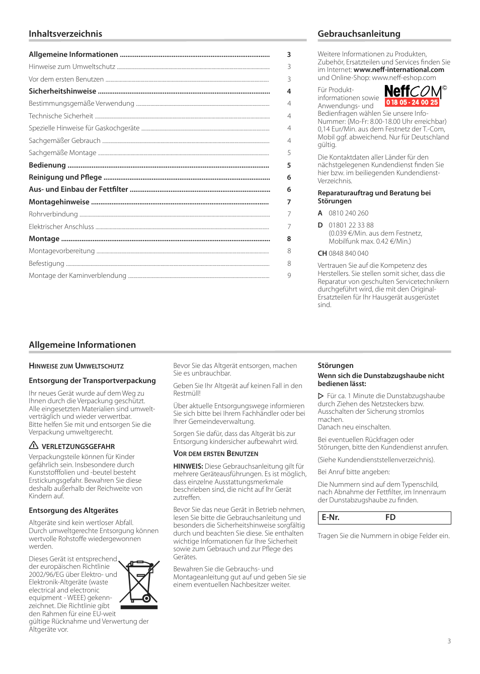 Neff D99L10N0 User Manual | Page 3 / 52