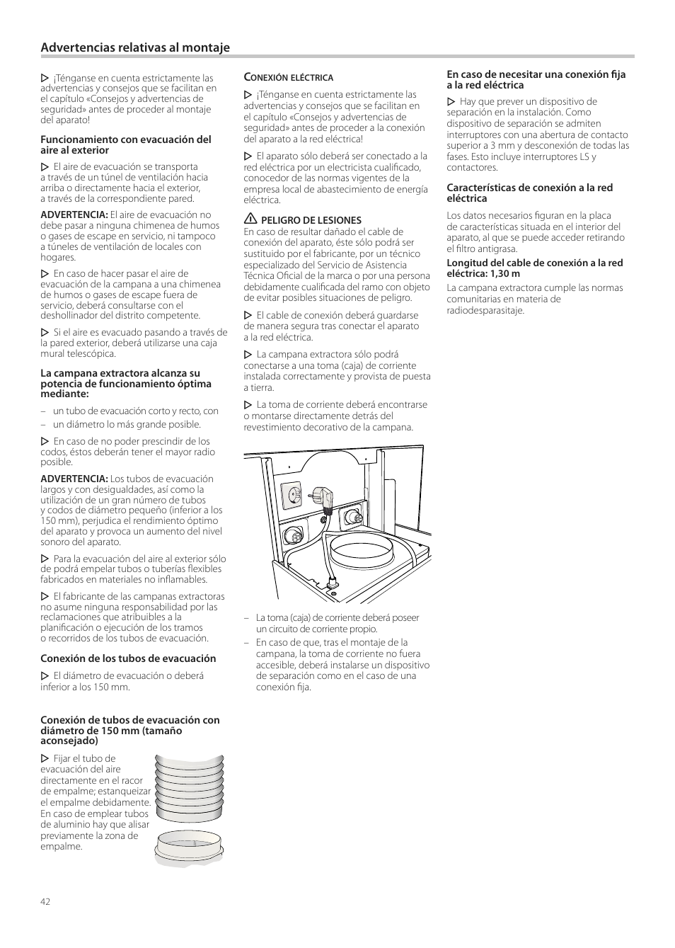 Advertencias relativas al montaje | Neff D99L10N0 User Manual | Page 42 / 52