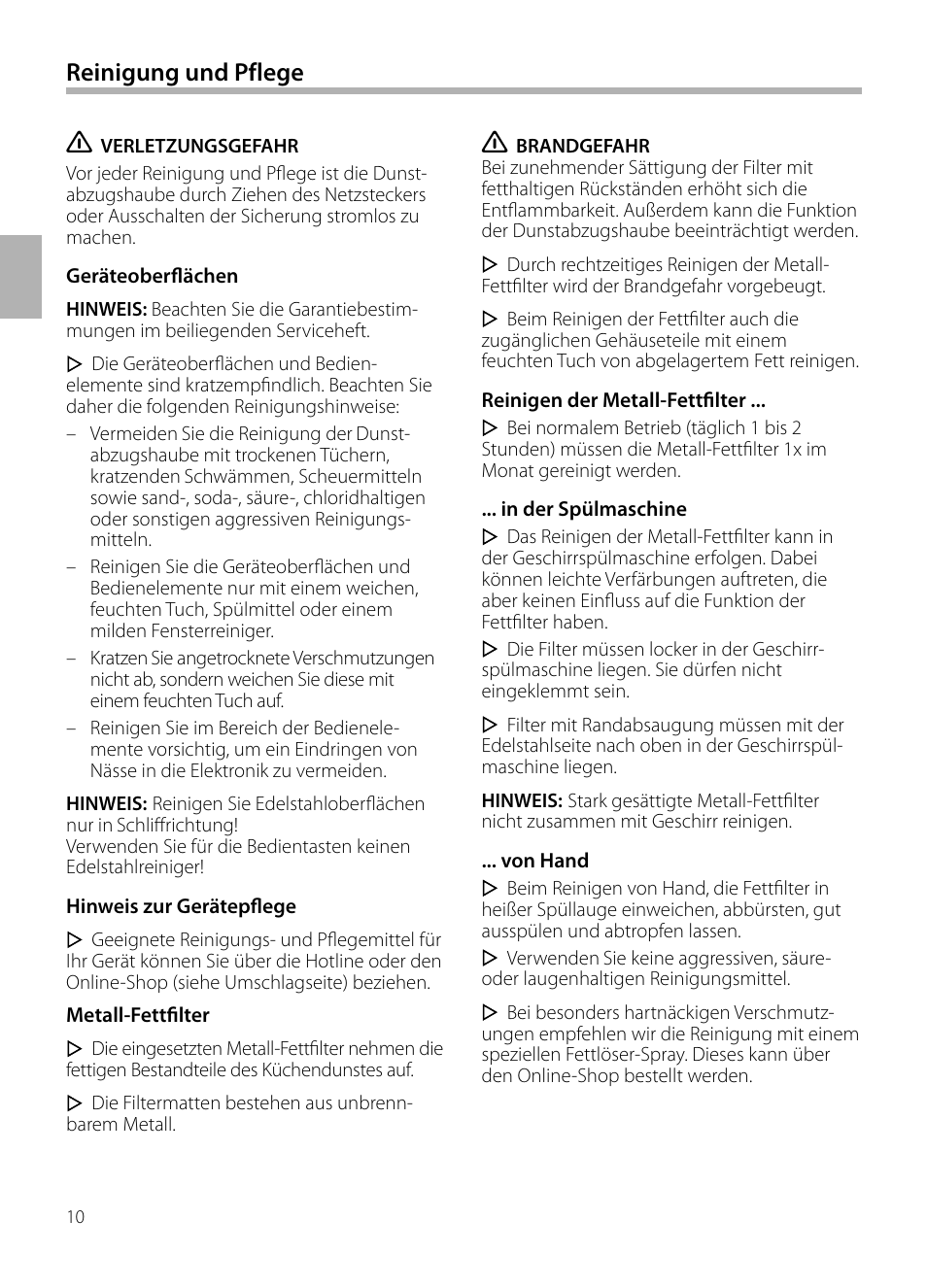 Reinigung und pflege | Neff D72E34N0 User Manual | Page 10 / 108