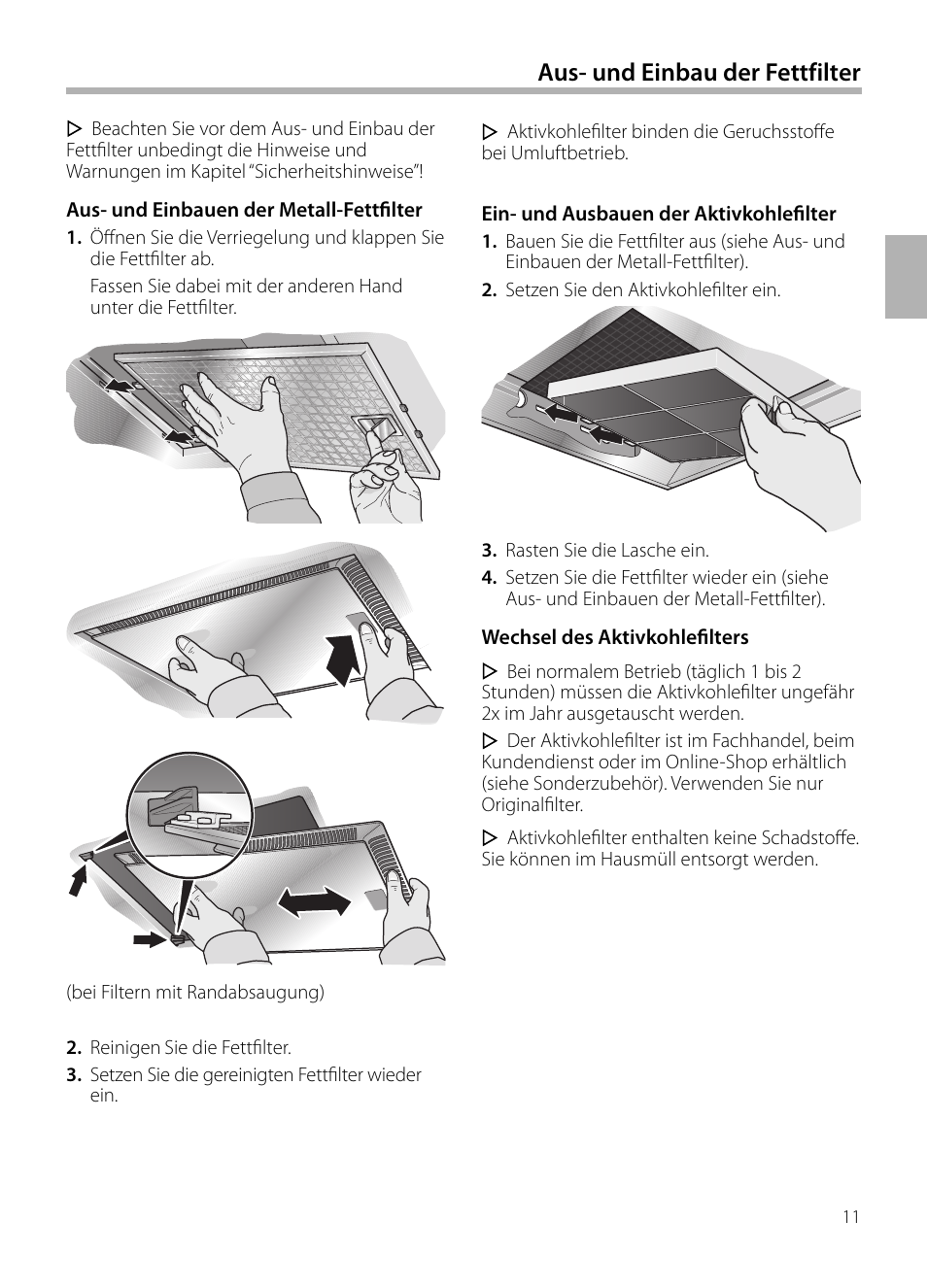 Aus- und einbau der fettfilter | Neff D72F58N0 User Manual | Page 11 / 108
