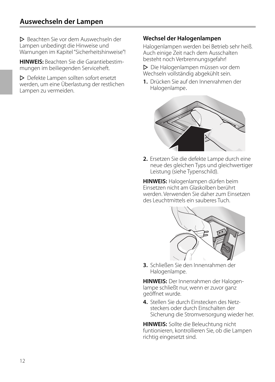 Auswechseln der lampen | Neff D72F58N0 User Manual | Page 12 / 108