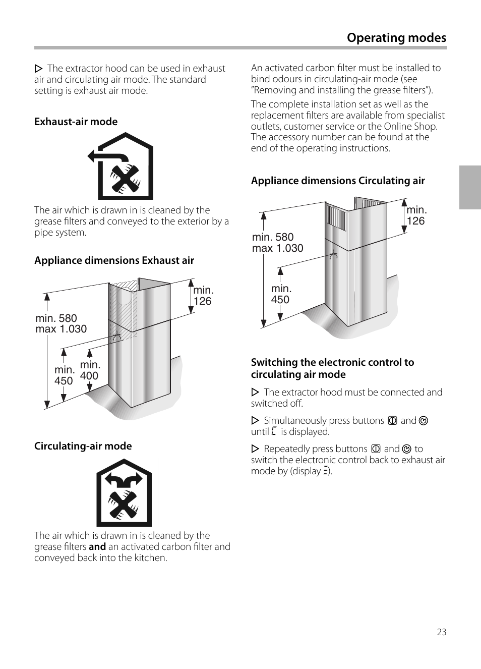 Operating modes | Neff D72F58N0 User Manual | Page 23 / 108