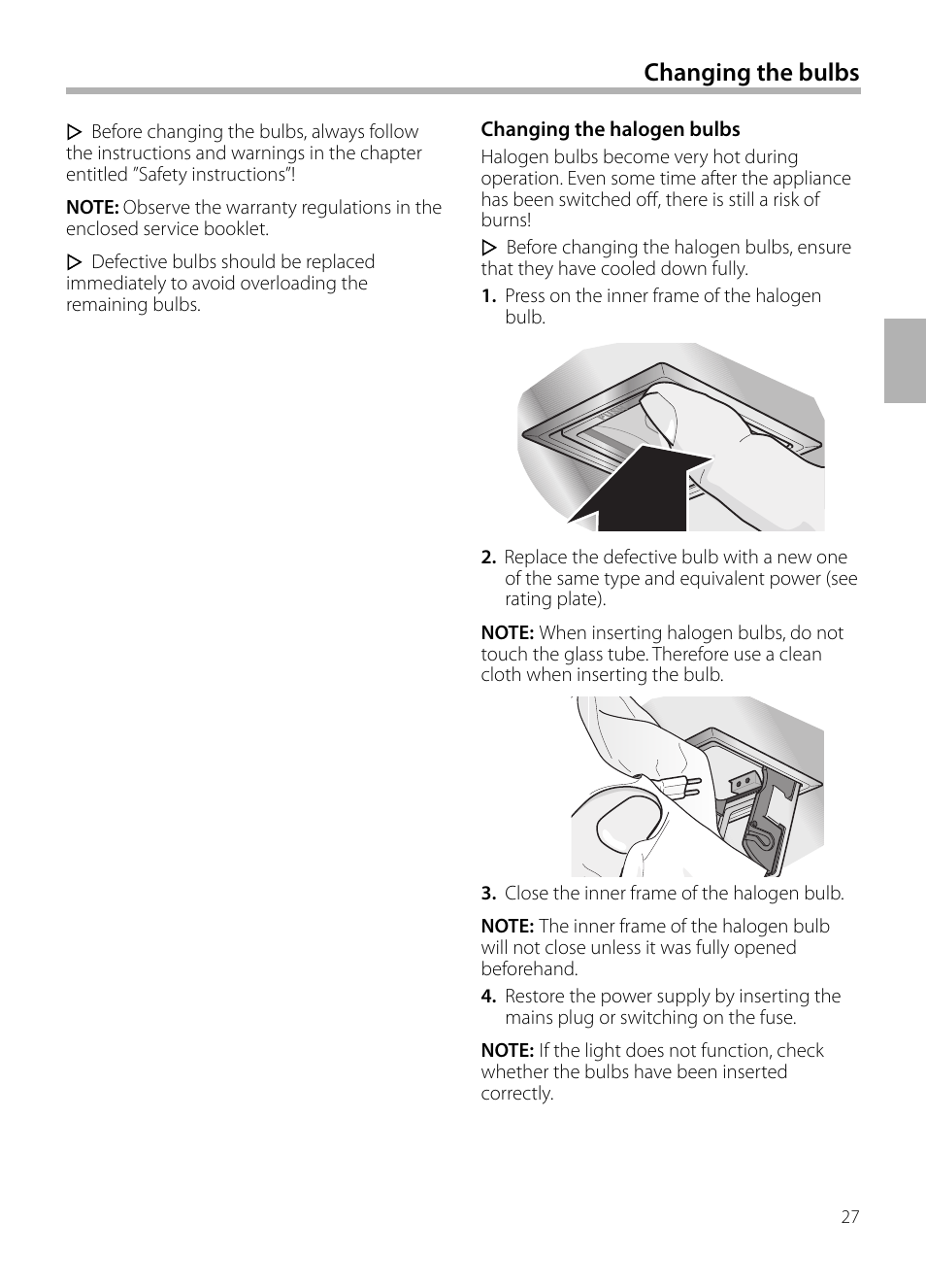 Changing the bulbs | Neff D72F58N0 User Manual | Page 27 / 108