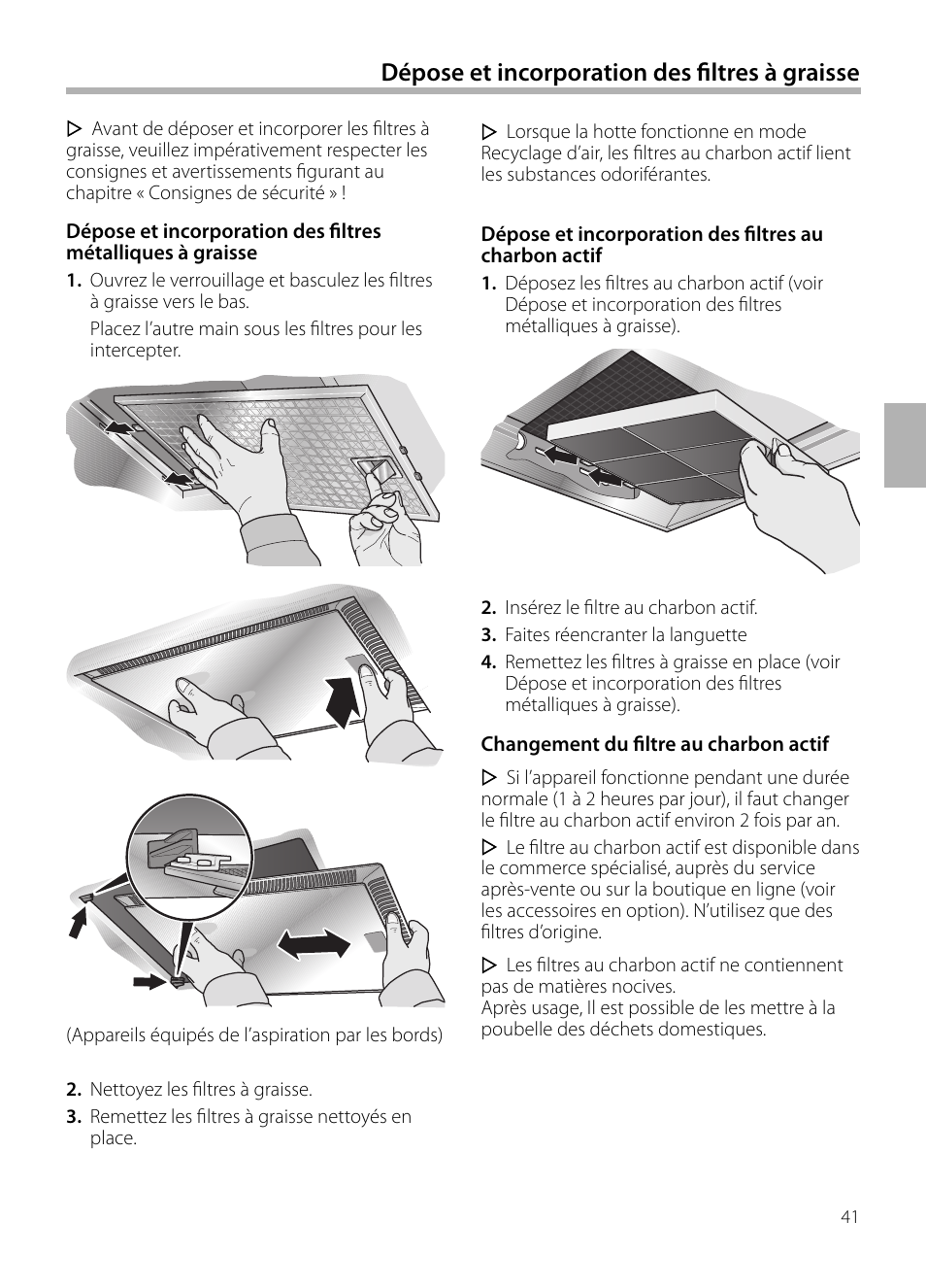 Dépose et incorporation des filtres à graisse | Neff D72F58N0 User Manual | Page 41 / 108