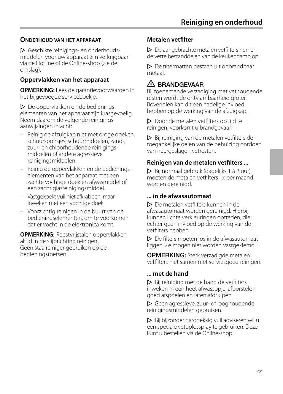 Reiniging en onderhoud | Neff D72F58N0 User Manual | Page 55 / 108