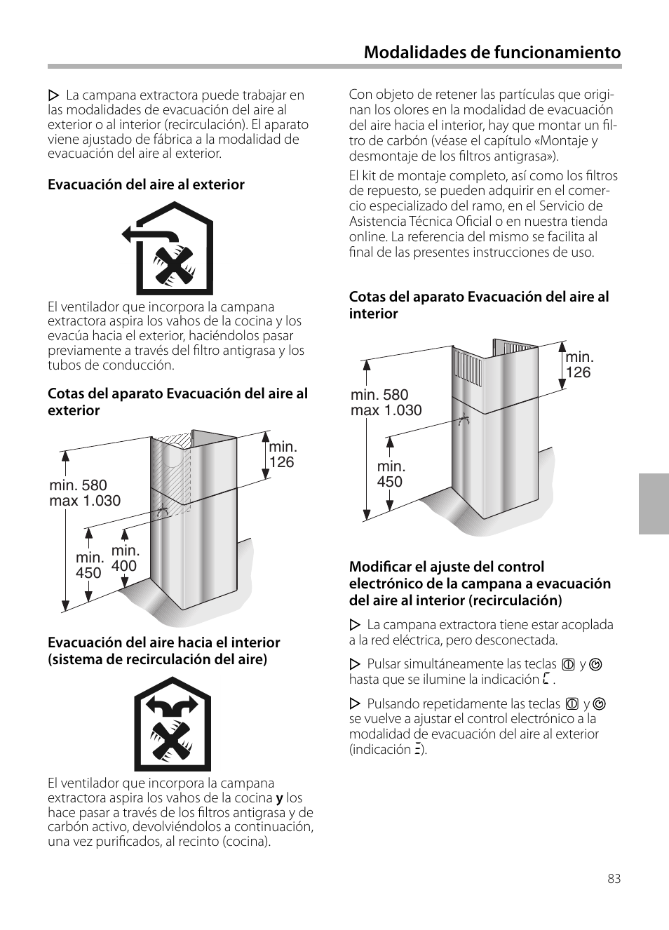 Modalidades de funcionamiento | Neff D72F58N0 User Manual | Page 83 / 108