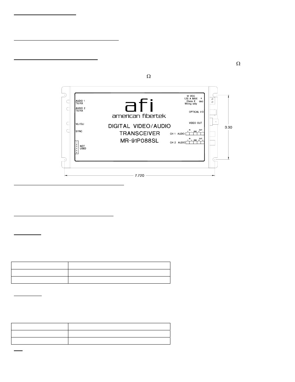 Video output connection | American Fibertek MR-91P088SL User Manual | Page 3 / 4