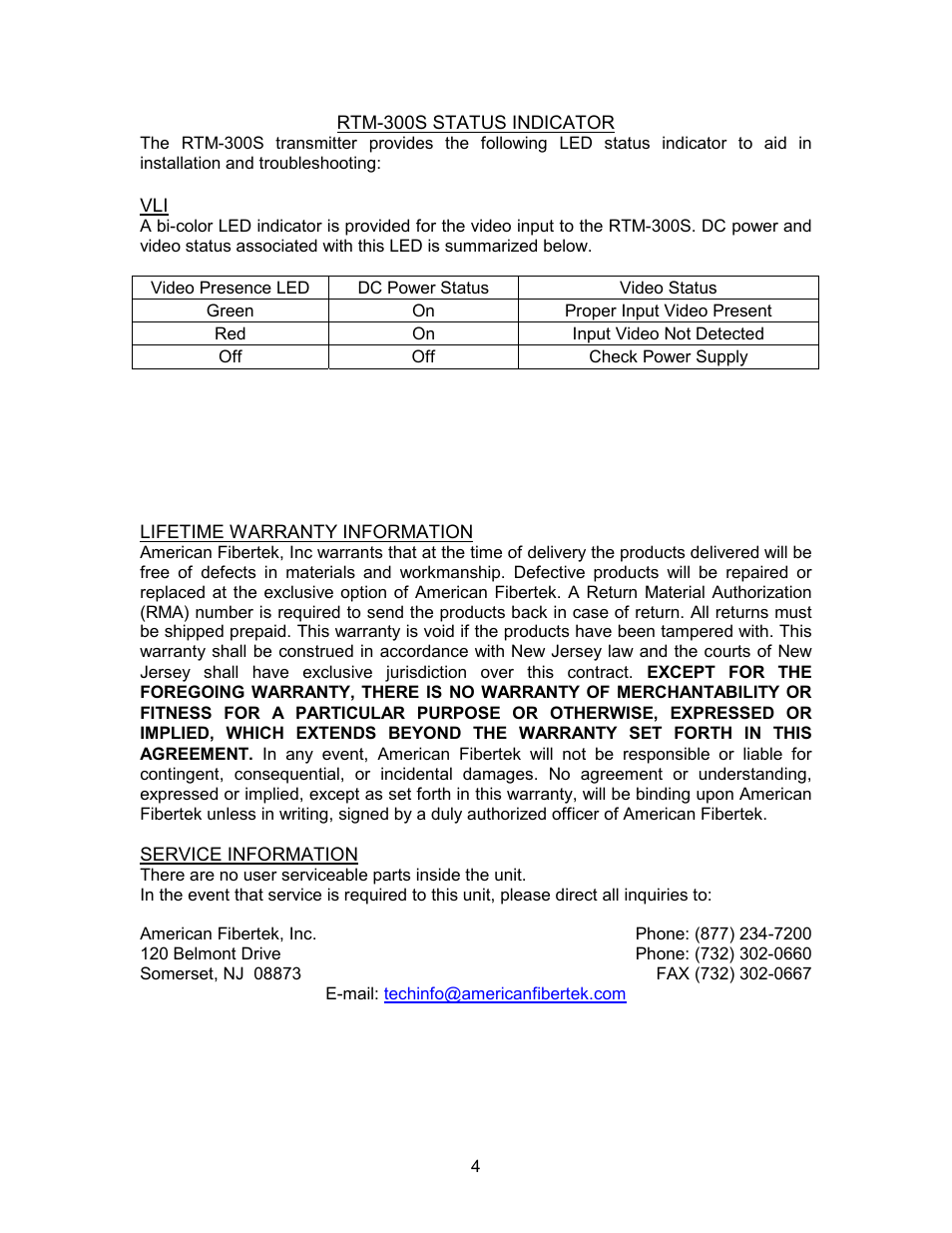 American Fibertek RTM-300S User Manual | Page 4 / 4