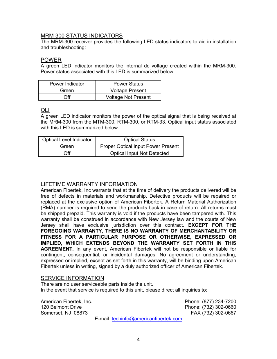 American Fibertek MRM-300 User Manual | Page 4 / 4
