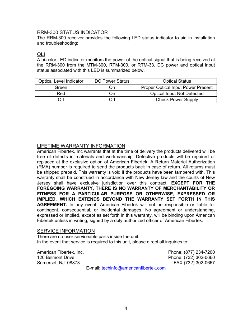 American Fibertek RRM-300 User Manual | Page 4 / 4