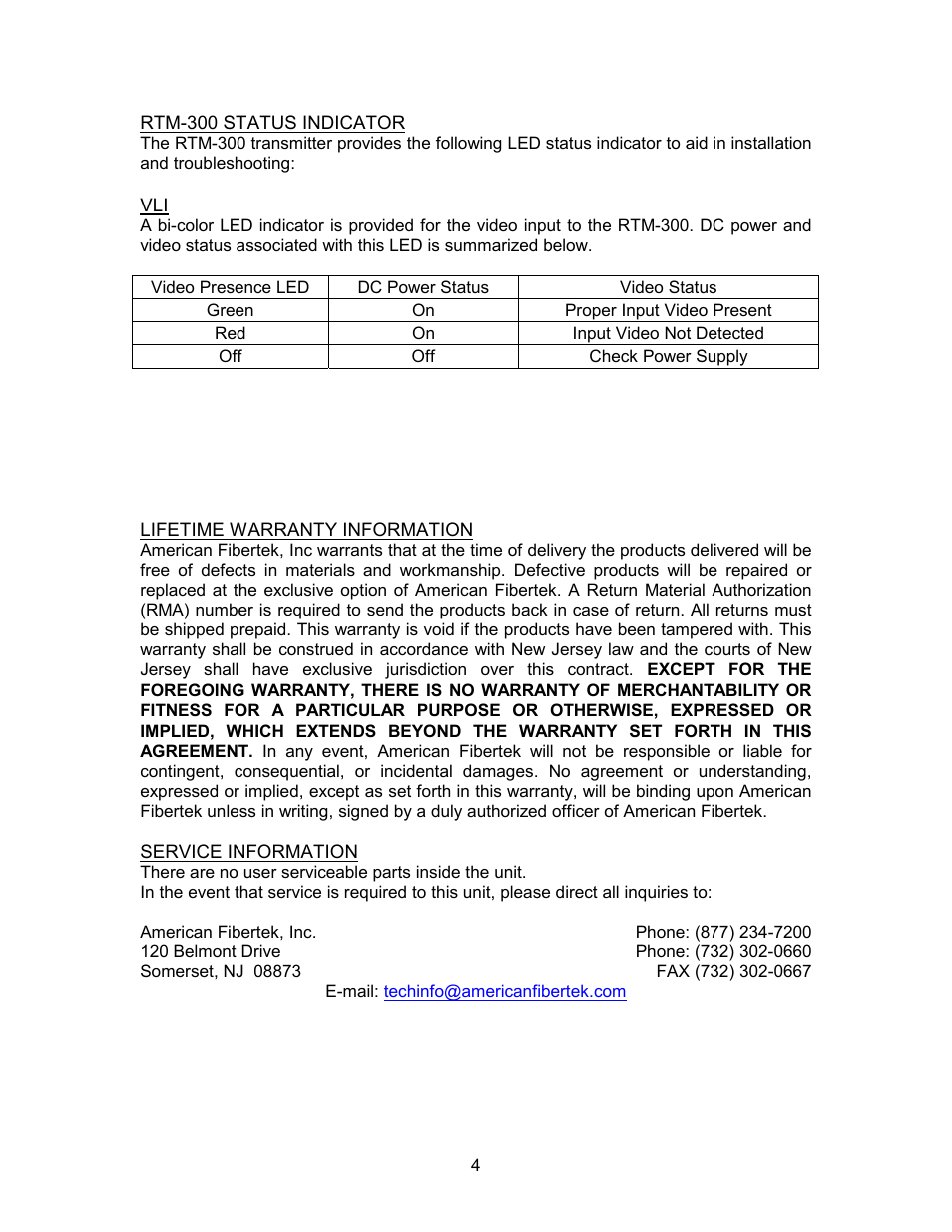 American Fibertek RTM-300 User Manual | Page 4 / 4