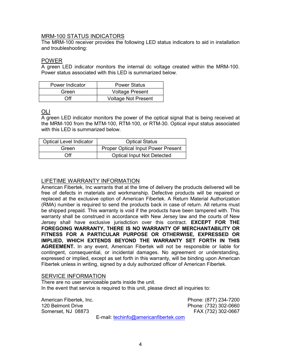American Fibertek MRM-100 User Manual | Page 4 / 4