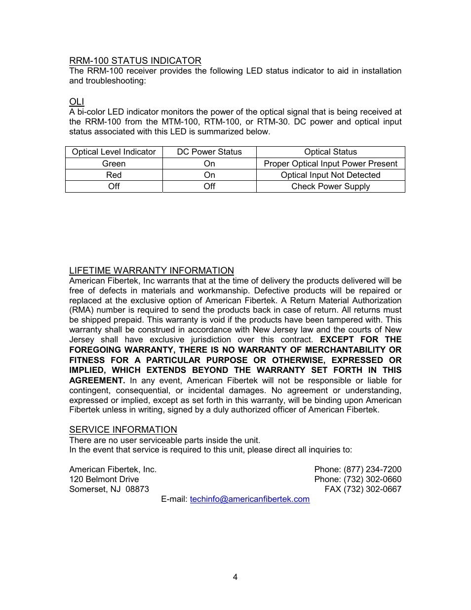 American Fibertek RRM-100 User Manual | Page 4 / 4