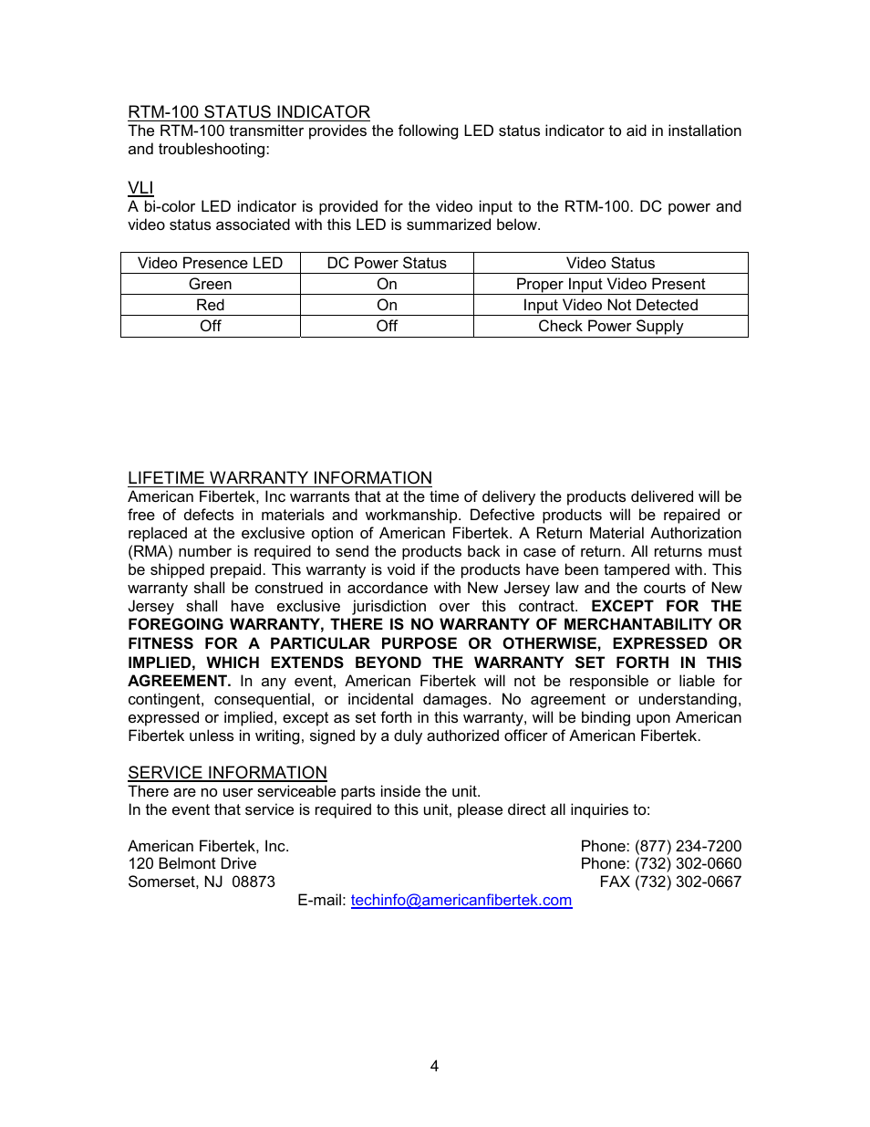 American Fibertek RTM-100 User Manual | Page 4 / 4