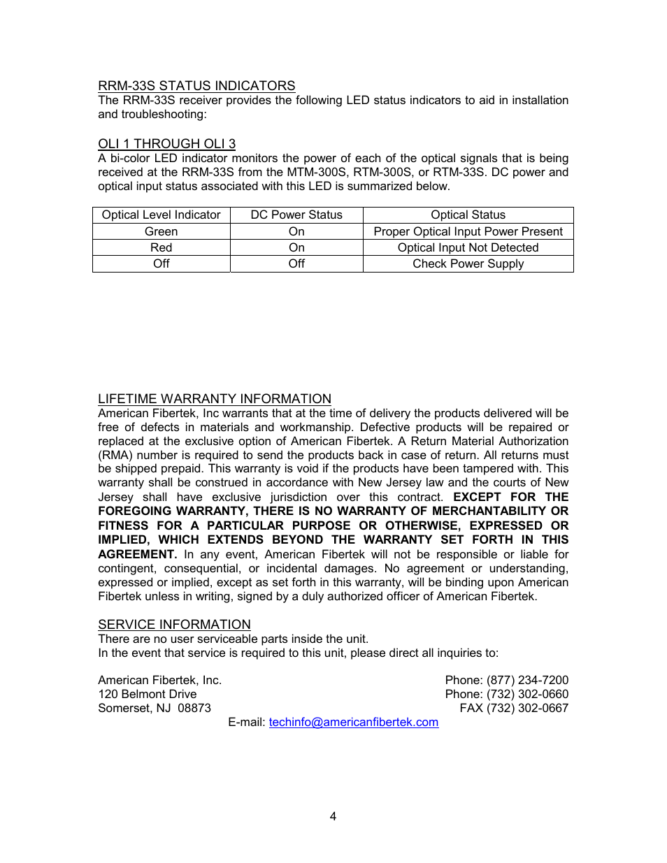 American Fibertek RRM-33S User Manual | Page 4 / 4