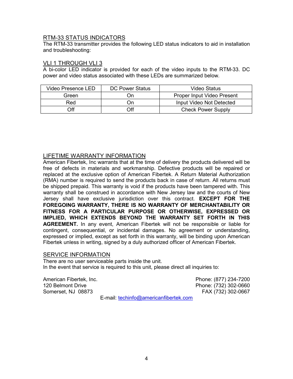 American Fibertek RTM-33 User Manual | Page 4 / 4