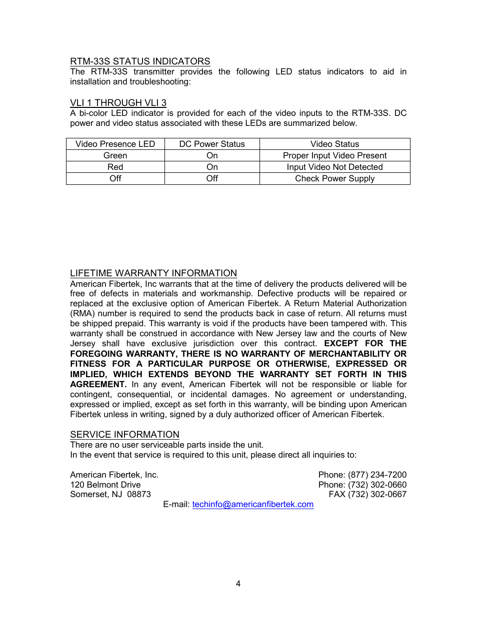 American Fibertek RTM-33S User Manual | Page 4 / 4