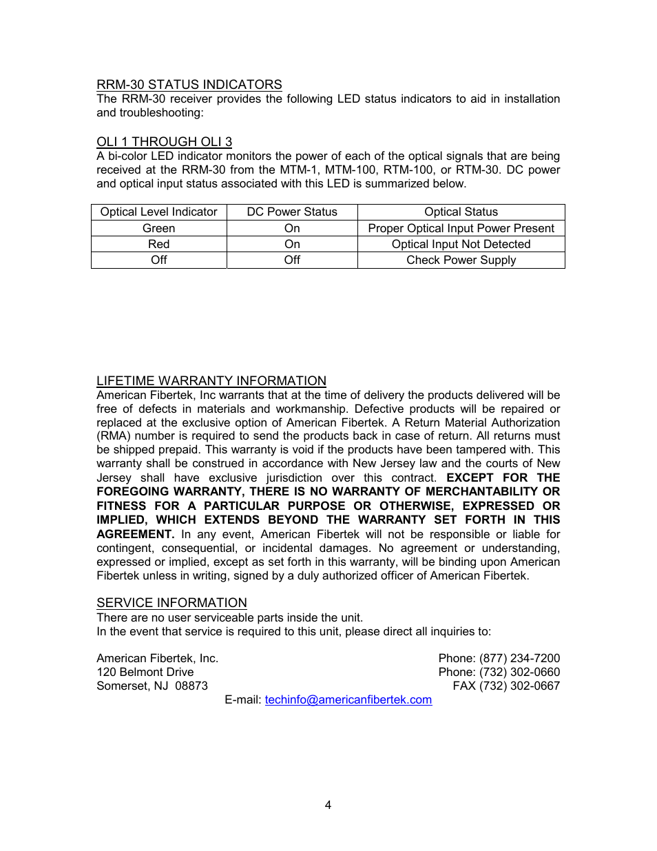 American Fibertek RRM-30 User Manual | Page 4 / 4