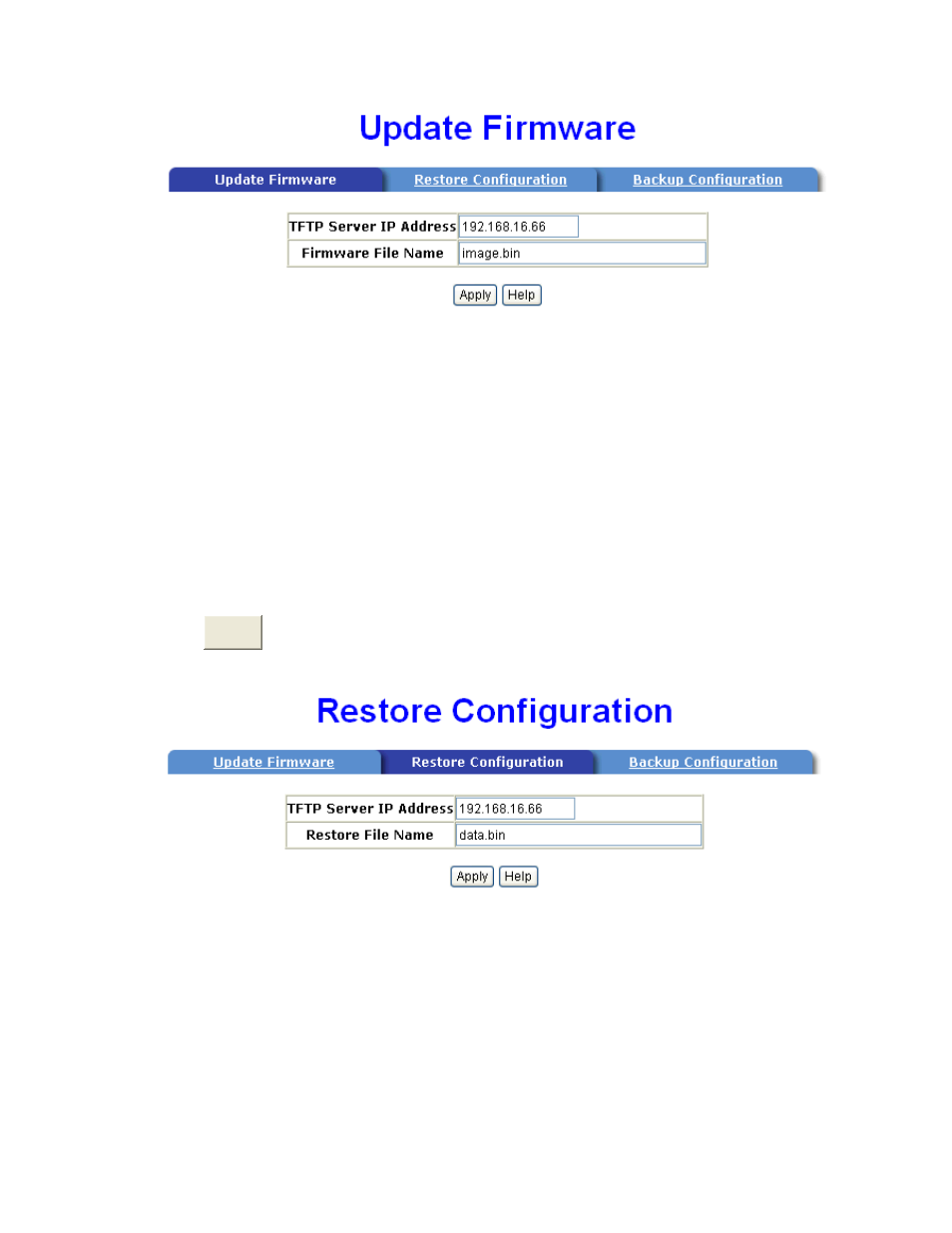 Restore configuration, Backup configuration | American Fibertek SM9p User Manual | Page 131 / 183