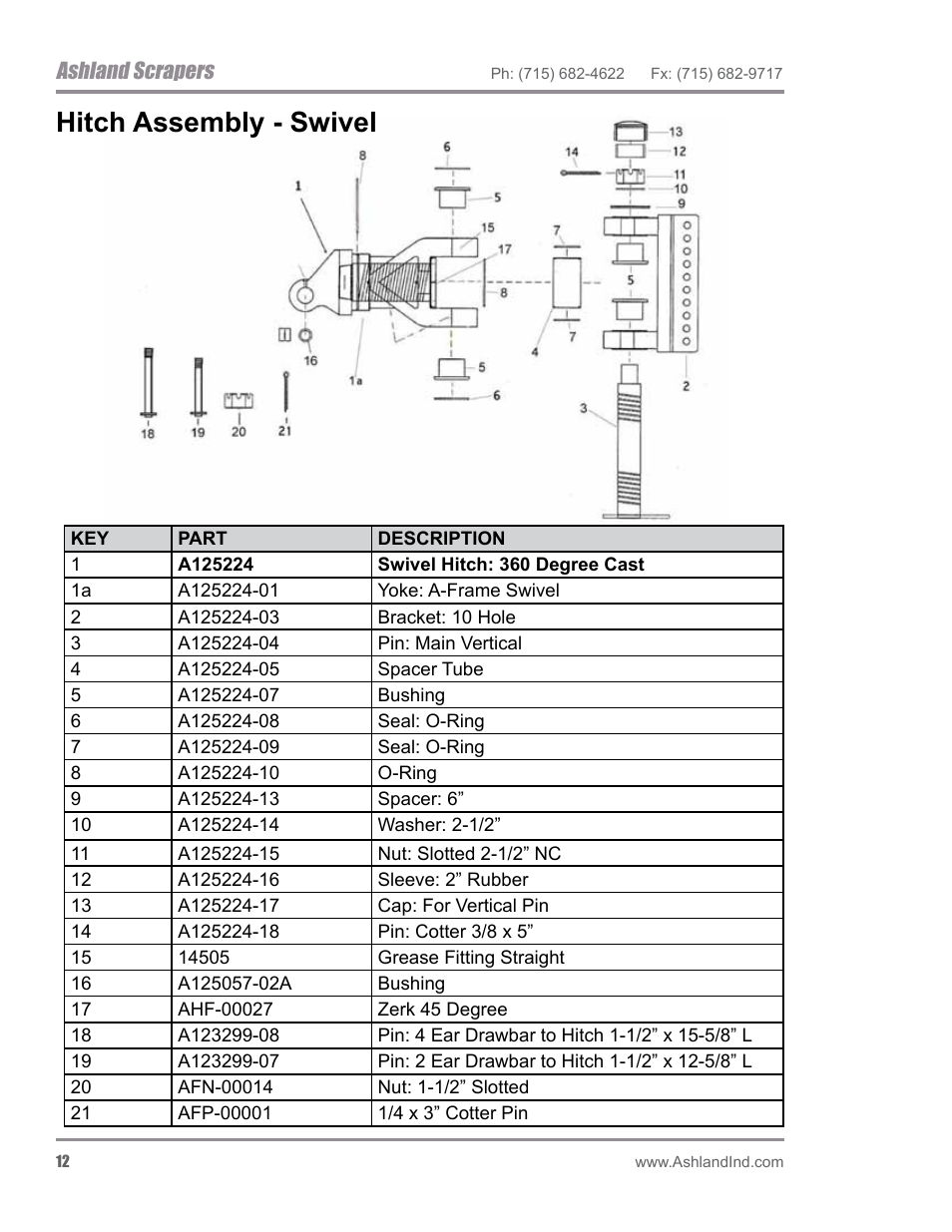 Hitch assembly - swivel, Ashland scrapers | Ashland I-200TS4 ver 0612 User Manual | Page 14 / 32