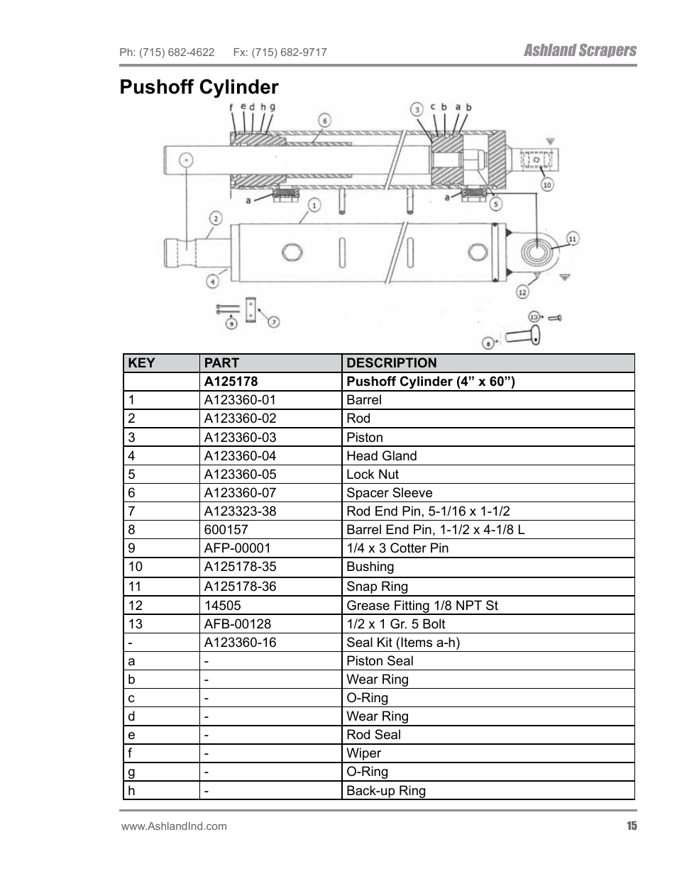 Pushoff cylinder, Ashland scrapers | Ashland I-200TS4 ver 0612 User Manual | Page 17 / 32