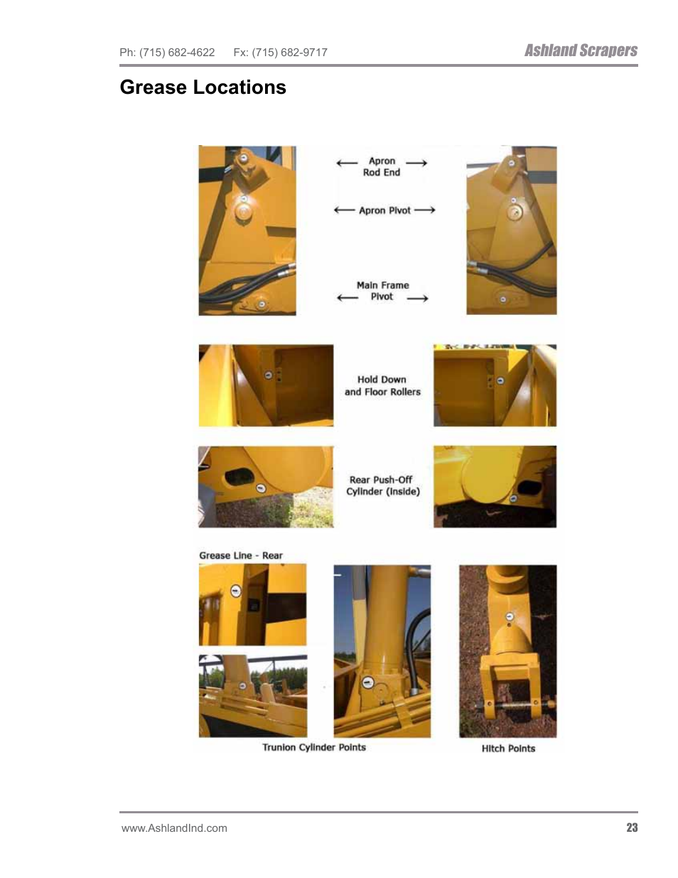 Grease locations, Ashland scrapers | Ashland I-200TS4 ver 0612 User Manual | Page 25 / 32